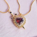 Red Rhinestone Heart Dagger Necklace