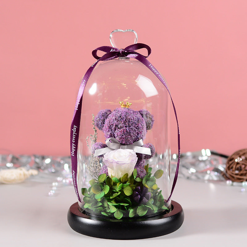 Florist Gift Box Flowers Eternal Flower Glass Cover Bear Rose