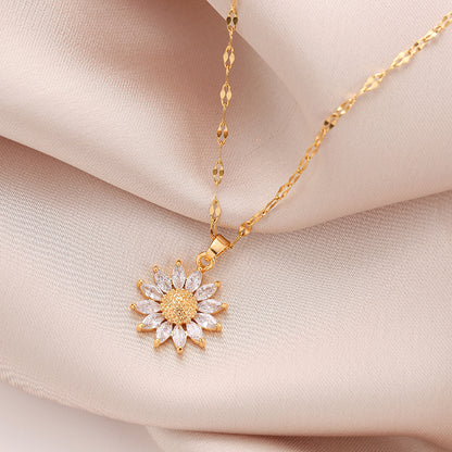 Sun Flower Titanium Steel Clavicle Chain