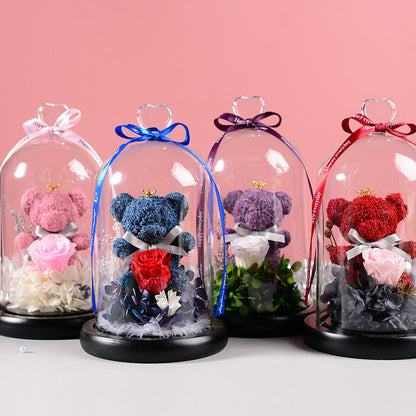 Florist Gift Box Flowers Eternal Flower Glass Cover Bear Rose