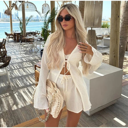 Long-sleeved Lace-up Shorts Suit